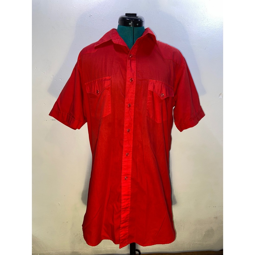 White Horse Mens Western Shirt Red Short Sleeve Pearl Snap Button Down Retro M - Picture 2 of 5